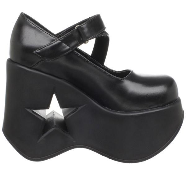 Demonia Black PU 5 1 4 Platform Wedge Mary Jane Star Cut Out Dynamite