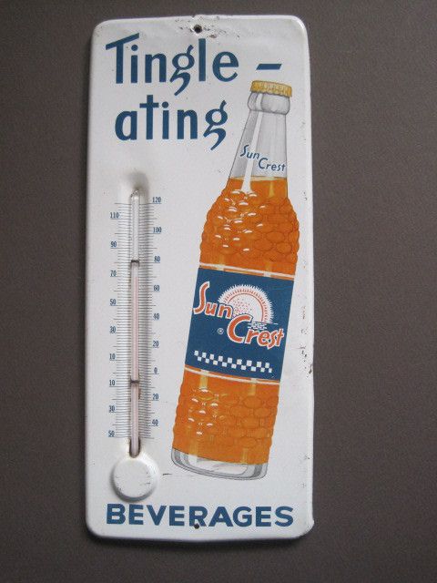 Vintage Metal Advertising Thermometer Sun Crest Soda