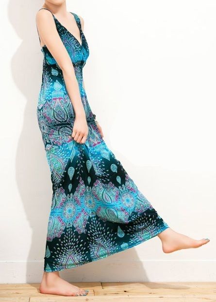 long Maxi boho chic indian dress size s m Blue teal pasley womens or