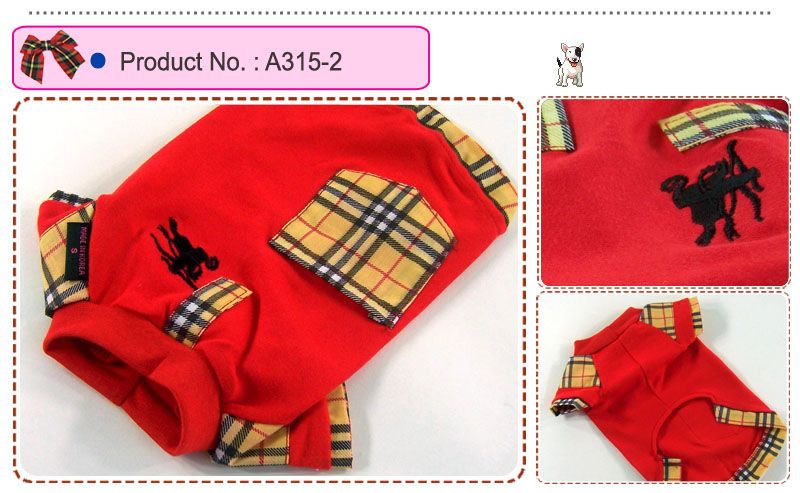 Dog Cat Clothes Pocket Embroidered Emblem Shirts A315 Red Sz XXL