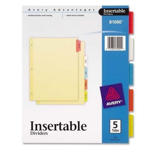  New Avery Advantages Insertable Dividers 5TABS Pack 25 Dividers