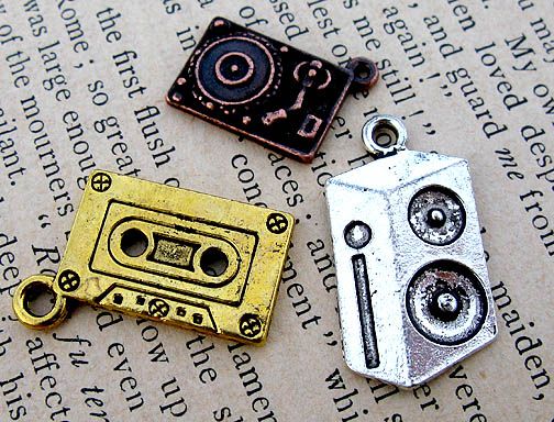 DJ Turntable Tape Vinyl Record Silver Charm Pendants