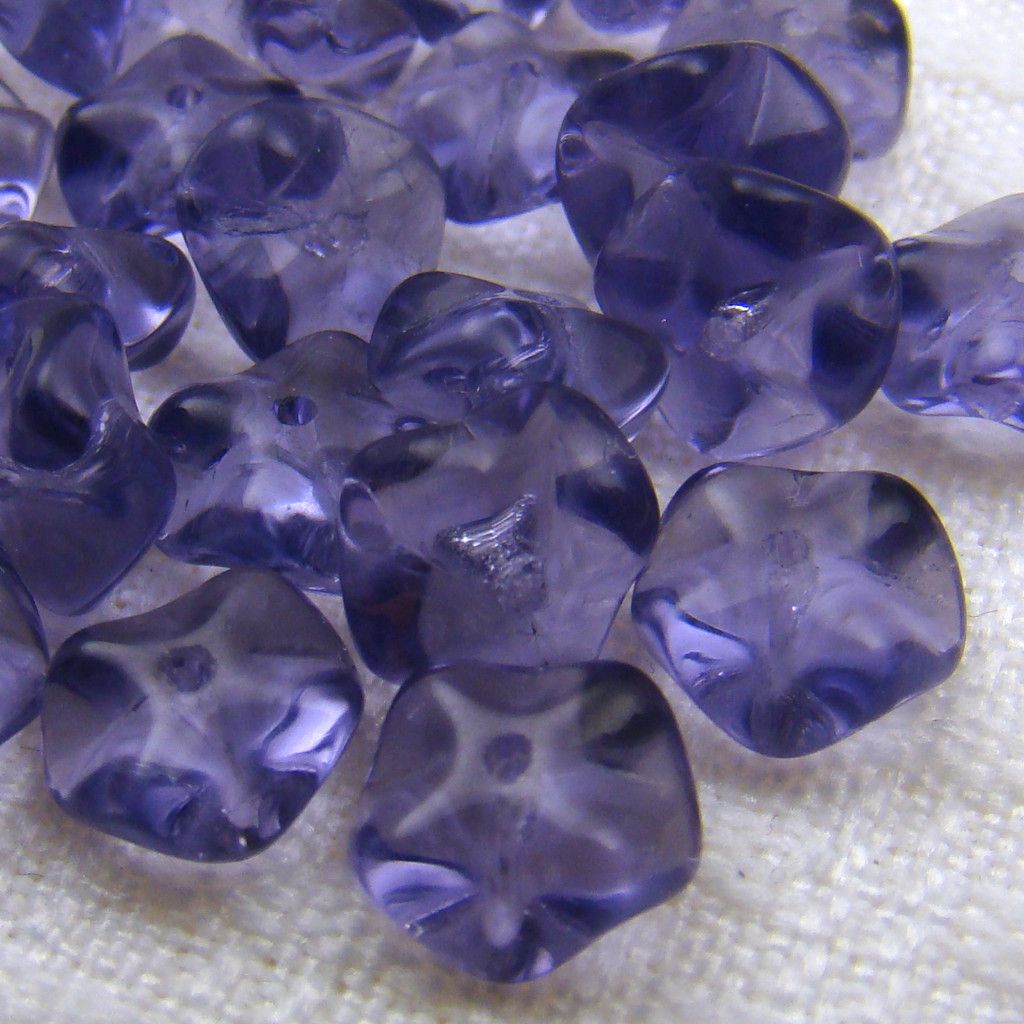 25 Vintage German round zigzag wavy disk tanzanite glass beads