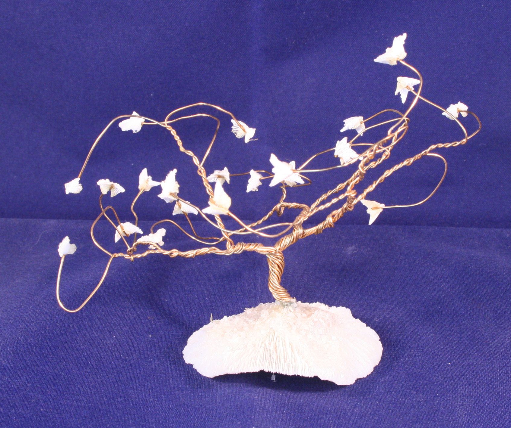 Vintage Miniature Wire Tree Sand Dollar Doves Sculpture Collectible