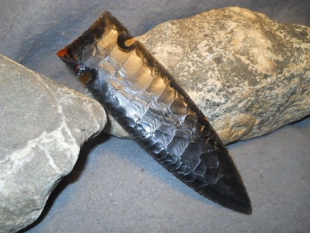  Flow Obsidian Fox Ear Blade Spear Point Flint Knapping Black Powder NR