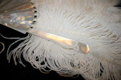 Antique Duvelleroy Ostrich Feather Mother of Pearl Original Box Fan