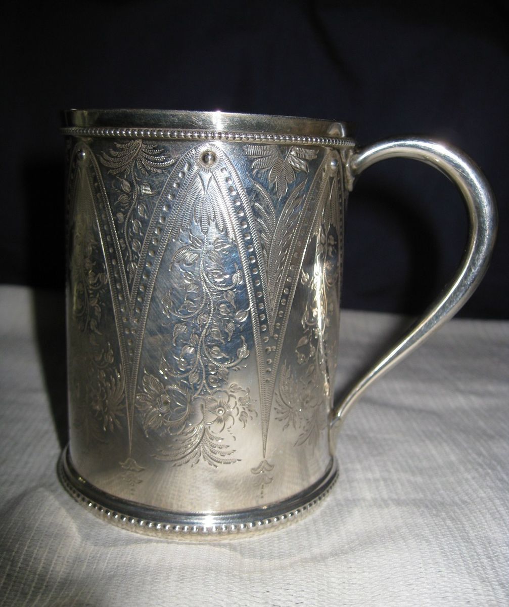   STERLING SILVER LONDON 1870 1871 EDWARD JOHN BARNARD HAND CHASED MUG