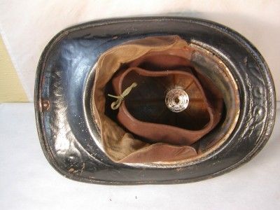 EARLY CAIRNES BROS LEATHER FIREMANS HELMET ENGINE 5 L.B.F.D. LONG