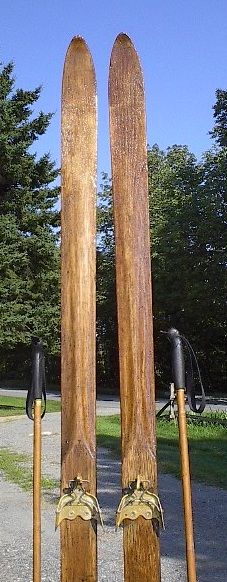 Vintage Wooden Skis 81 Hickory Bamboo Poles Antique