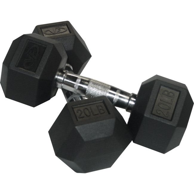 Valor Fitness 20 lb Black Rubber Hex Dumbbells 20lb Rubber Hex