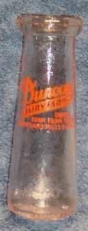 DUNCAN DAIRY FARM EAGLE MILLS NY HALF PINT MILK BOTTLE 1950S