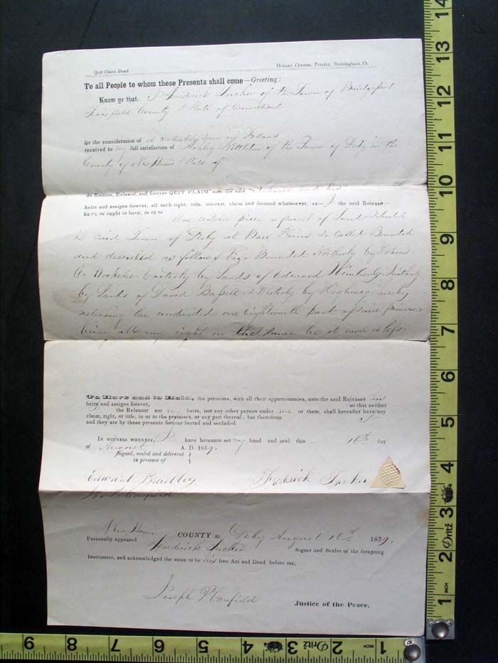 1859 Quit Claim Deed Frederick Tucker Ashley Nettleton