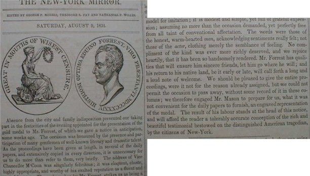 Presidents of USA 1834 Edwin Forrest Medal