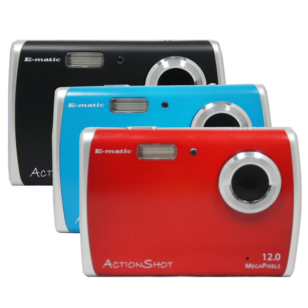 Ematic Actionshot 12 Mega Pixel Digital Camera w Flash Red Blue Black