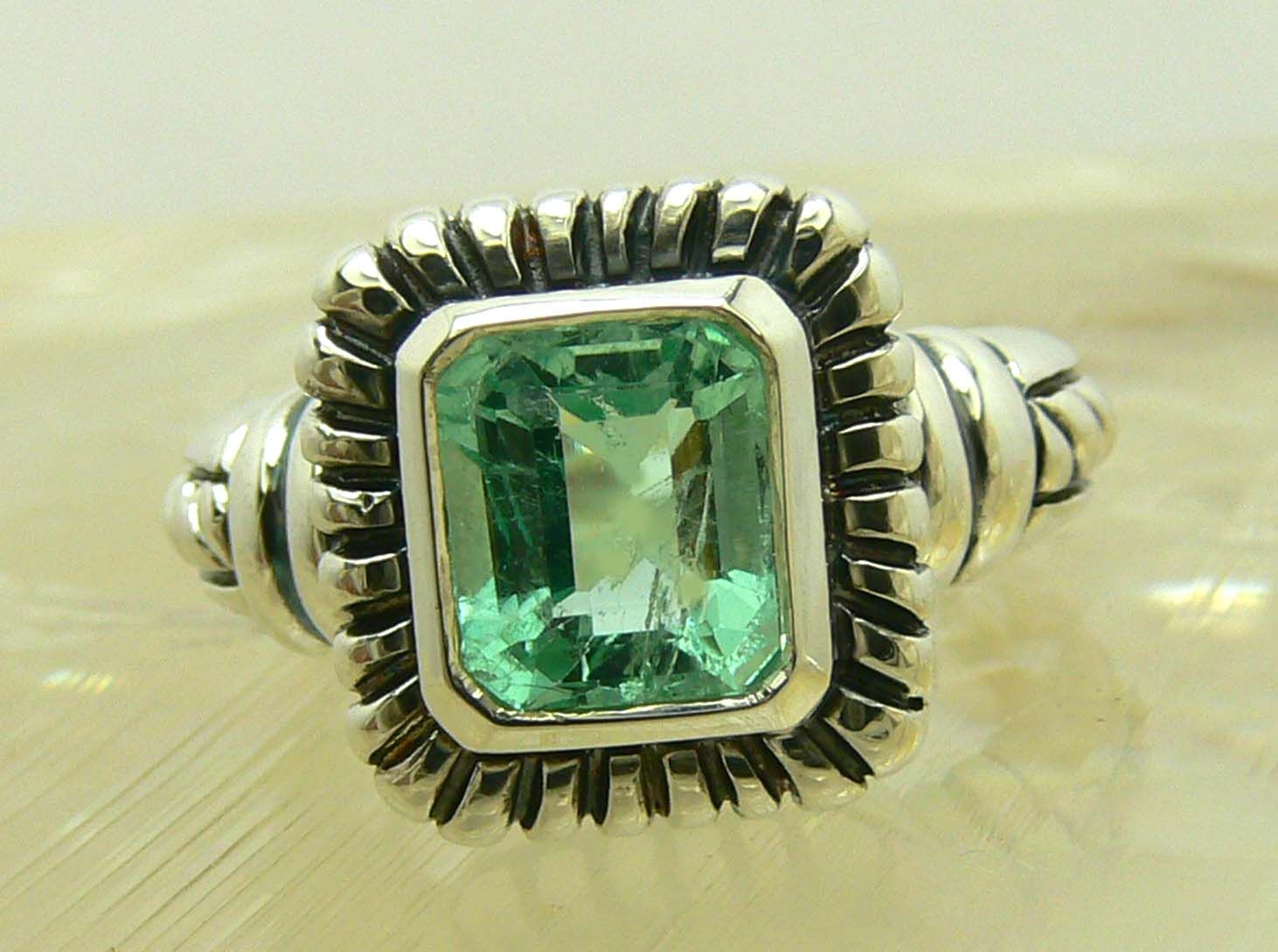  Collection Emerald Cut Colombian Emerald Sterling Silver Ring