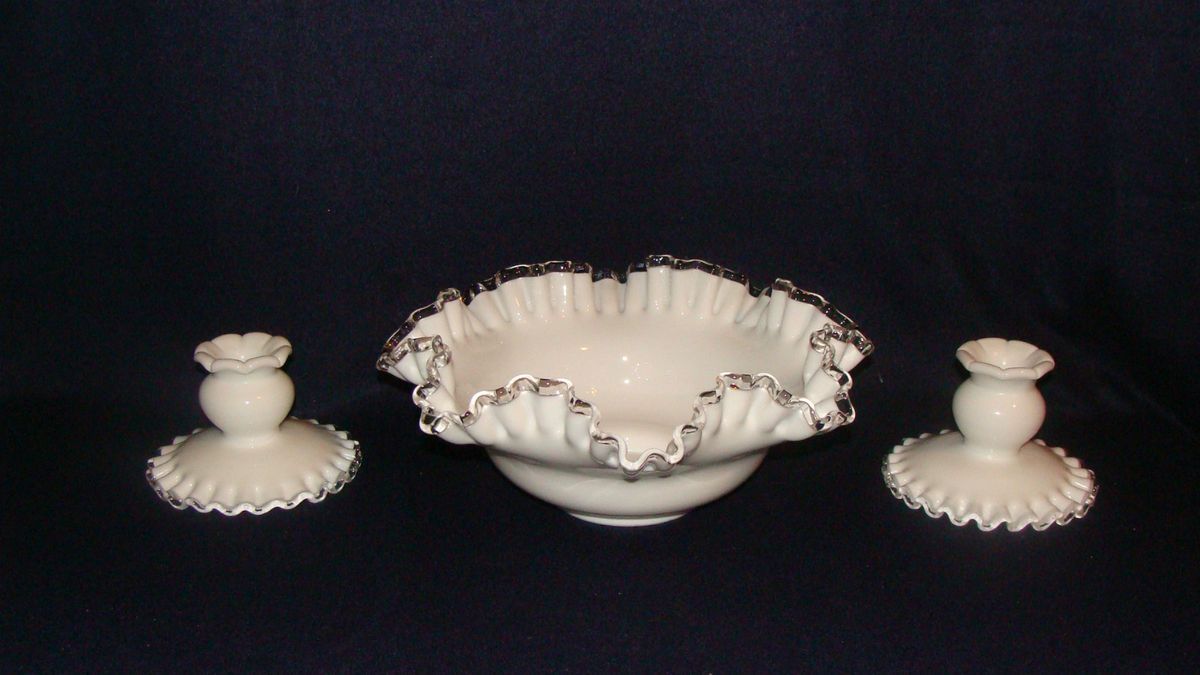 Beautiful Fenton Milk Glass Silvercrest Candy Bowl Candleholders