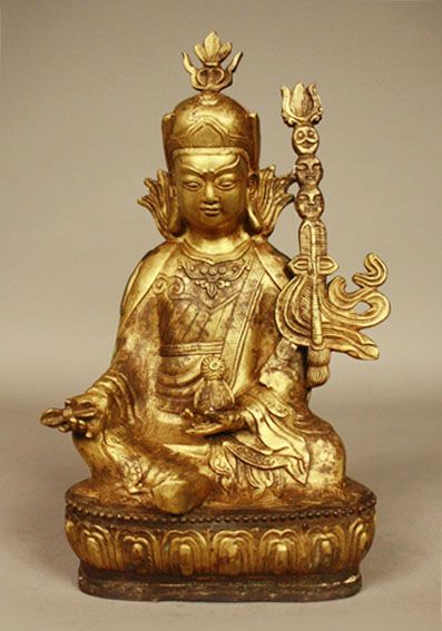 Buddha Padmasambhava Sculpture Brass Bronze Tibetan Tibet Figure