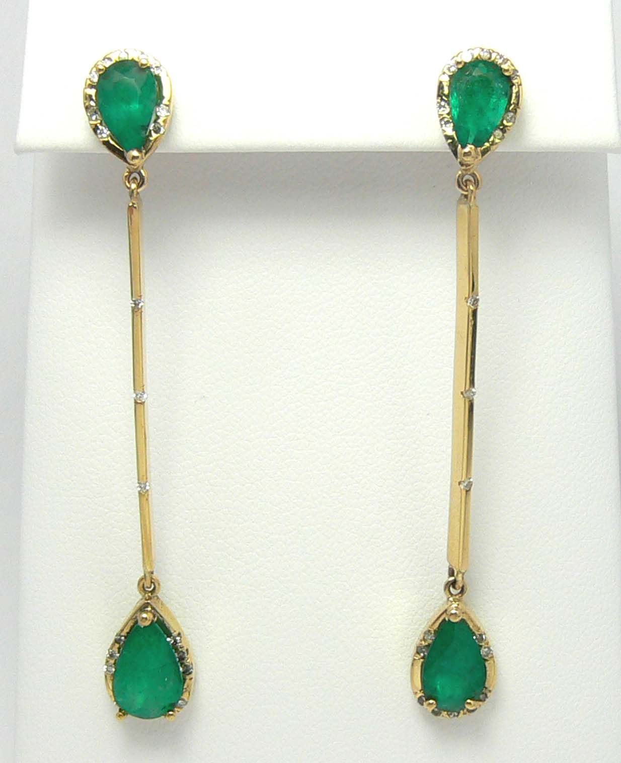  80TCW Contemporary Colombian Emerald Diamond Dangle Earring 14k