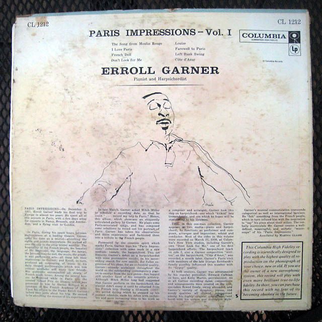 ERROLL GARNER PARIS IMPRESSIONS VOL. 1 CL1212 12 LP *I combine