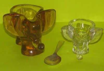 LOT of 2 Elephant Peach & Clear Glass Sugar Bowls, Condiment Dish