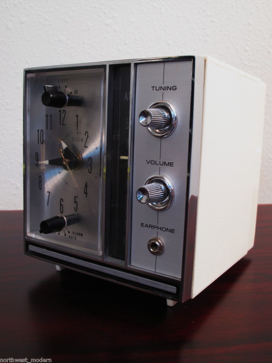 Mid Century modern ELGIN analog AM alarm Clock radio Eames Era Retro