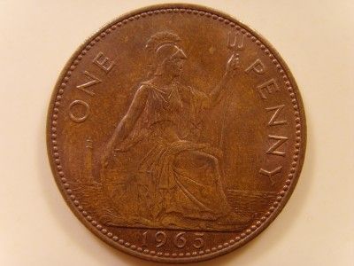 1965 one penny queen elizabeth ii british coin