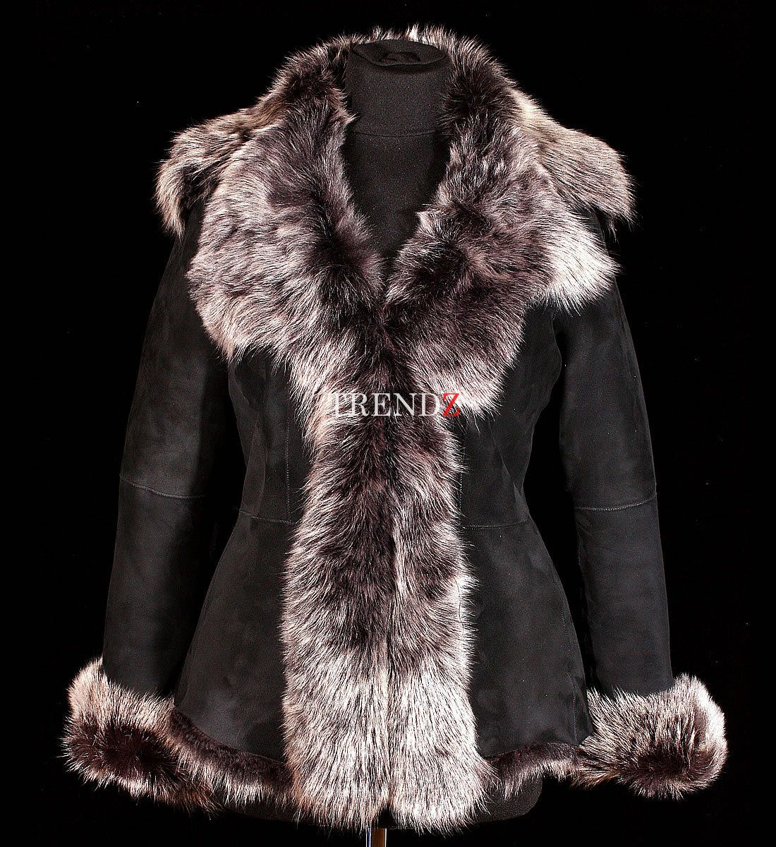 Elizabeth Short Black Grey Ladies Real Toscana Sheepskin Leather