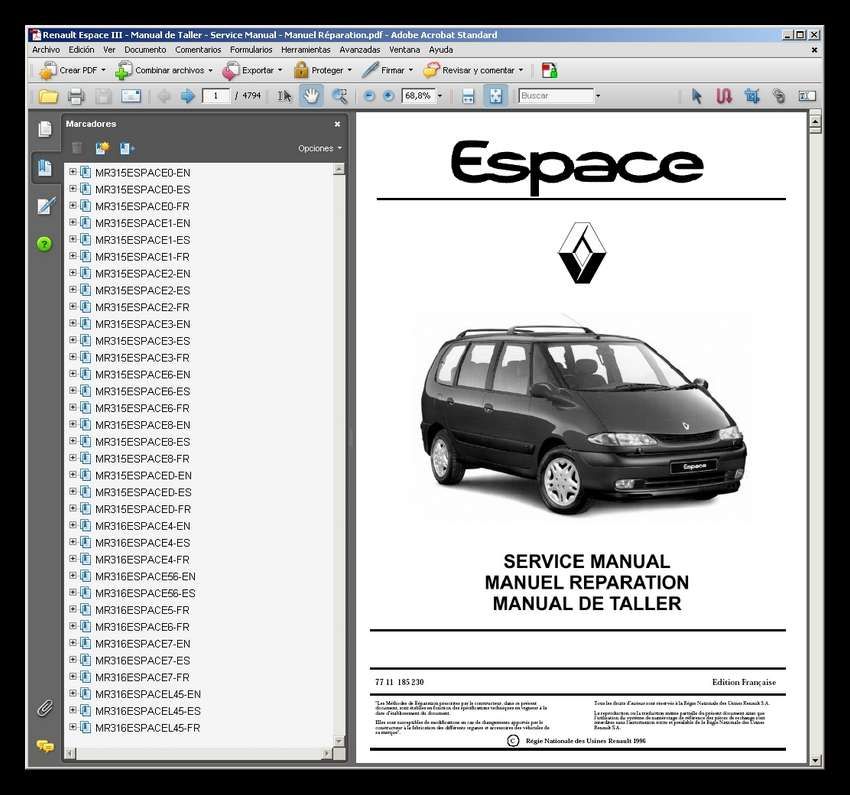 Renault Espace Iii Manual De Taller Workshop Manual Manuel Reparation On Popscreen