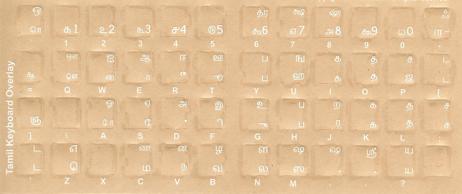 Tamil Keyboard Stickers w Reverse Print White Letters