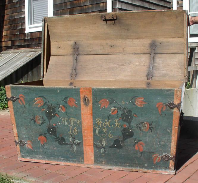 Antique Oak Swedish Wedding Dowry Trousseau Trunk 1837 Orig Hardware