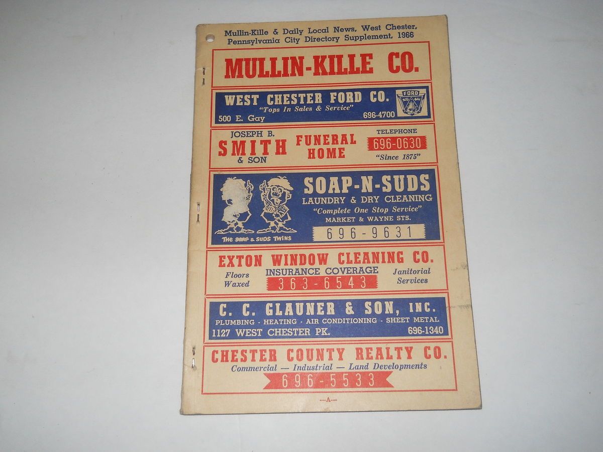   CHESTER PA MULLIN KILLE REVERSE TELEPHONE DIRECTORY Westtown Exton