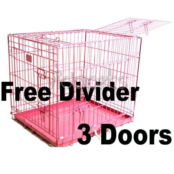 24 3 Door Pink Folding Dog Crate Cage Kennel Three 2