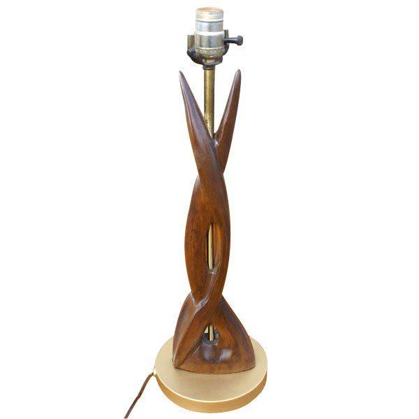  table lamp 1950s sculptural wood body rests on bronze base electric