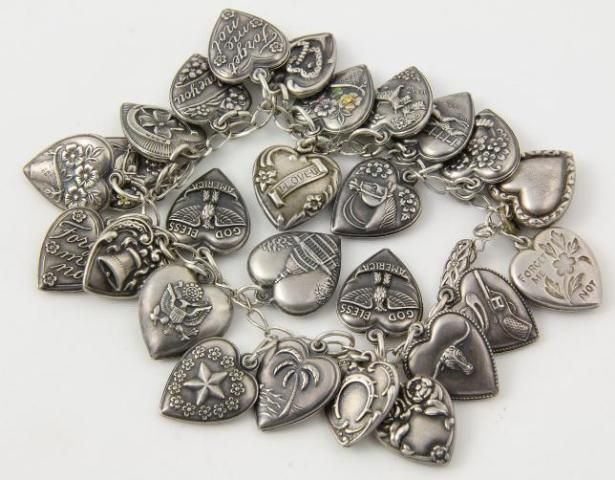  Charm Bracelet 23 Sterling Silver Puffy Heart Charms Engraved