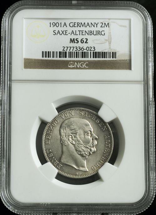 1901 German States Saxe Altenburg Ernst I RARE Silver 2 Mark Coin NGC