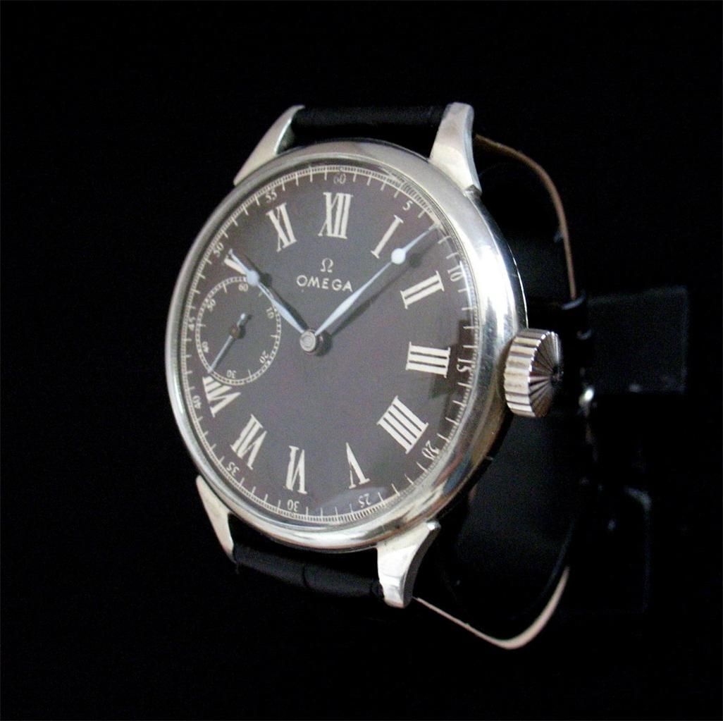 RARE Branded 1924 Swiss Eye Catching Omega Watch Black Dial Old Case