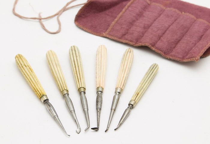 Drop Dead Stunning Fluted Oxbone Handled Dental Instruments Set of Six