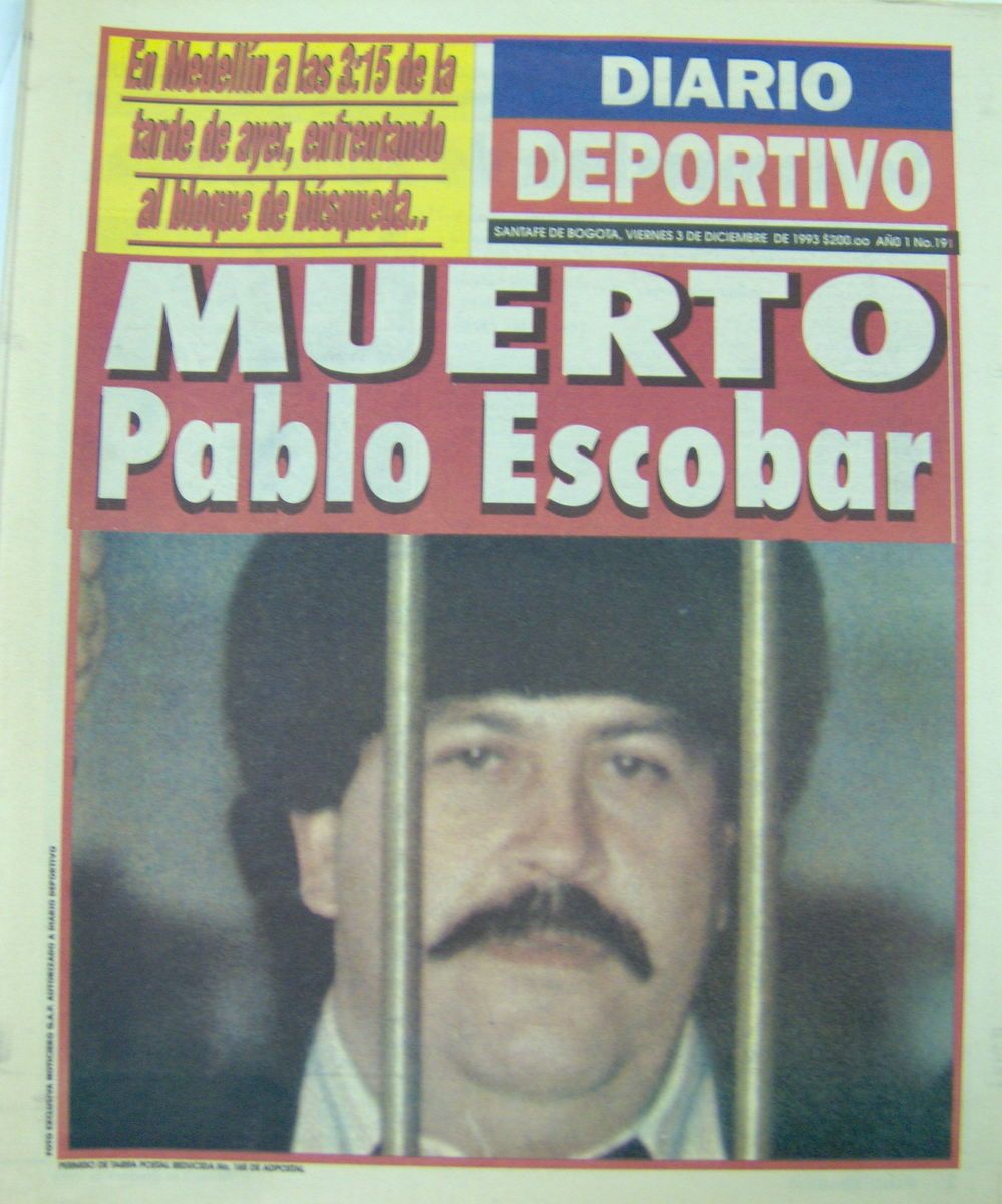 Pablo Escobar Death Annoncement Newspapers 2 PAPERS Diario Deportivo