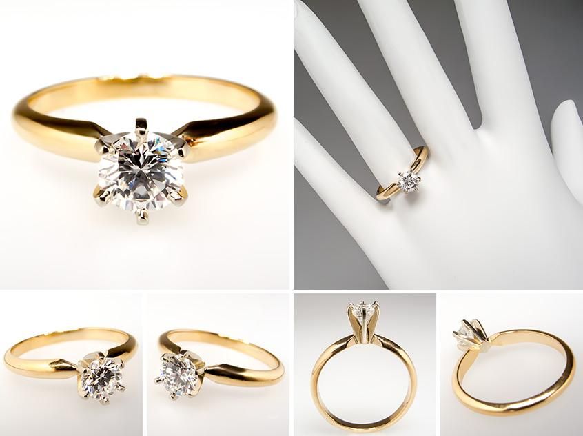 Carat Diamond Solitaire Engagement Ring Solid 14k Gold Fine Estate