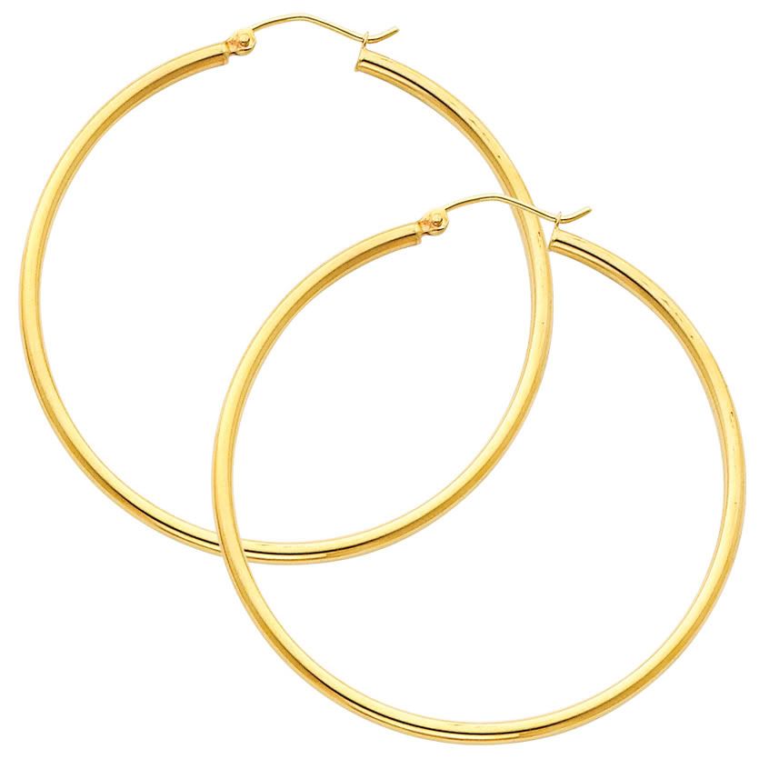 gold 2mm thickness classic polished extra large hinged hoop earrings