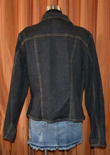 Faconnable Black Cotton Spandex Stretch Denim Jean Jacket Ladies