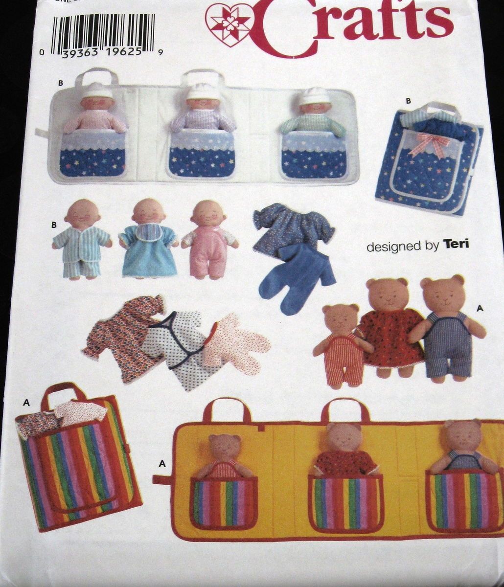 Soft Quiet Toy Pattern 8 Dolls Teddy Bear Family Tote Clothes