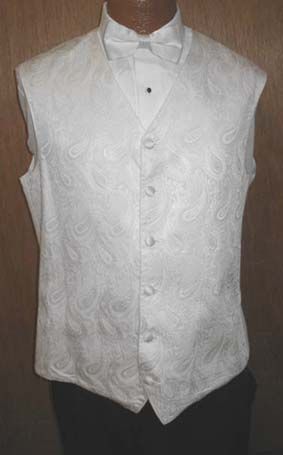 White Philip Stuart Paisley Tuxedo Fullback Vest M L