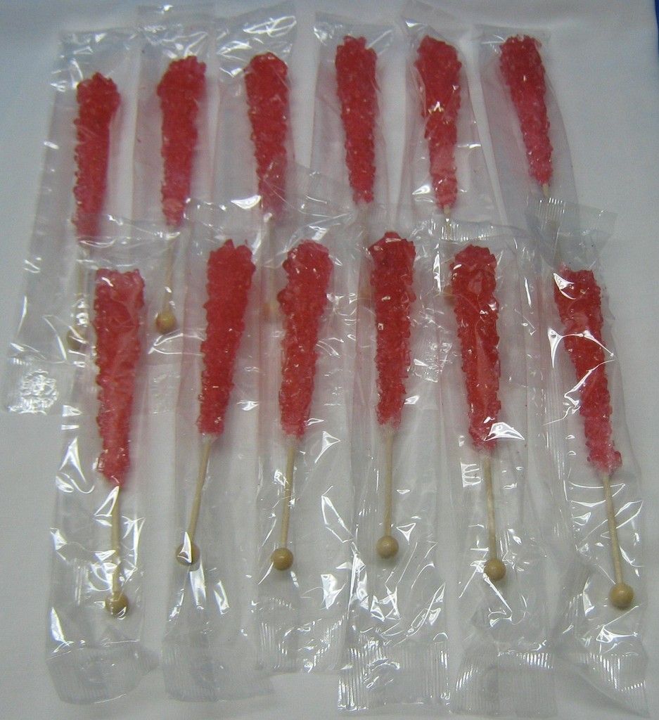 12 Delicious Rock Candy Swizzle Sticks Strawberry Flav