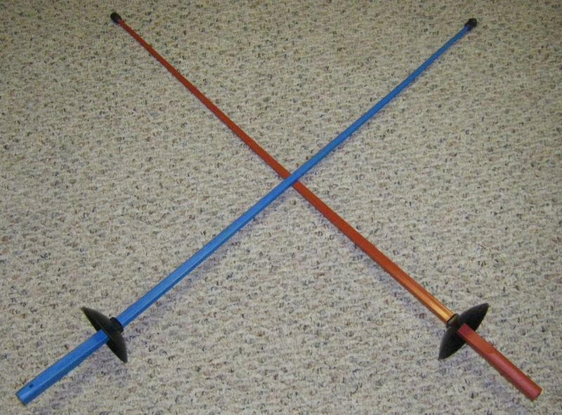 Two Plastic Fencing Foils with Buzzer Point Red Blue