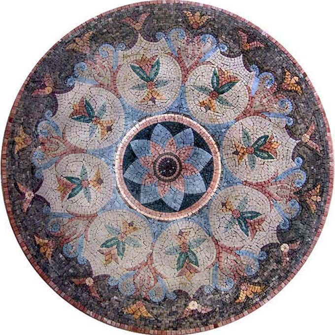 Medallion Mosaic Pattern Tile Stone Art Floor Tabletop