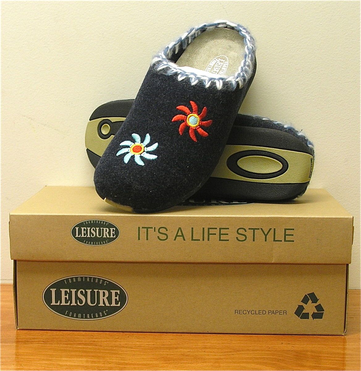 Foamtreads Leisure Womens Tera Slipper Navy Multi Sz NIB