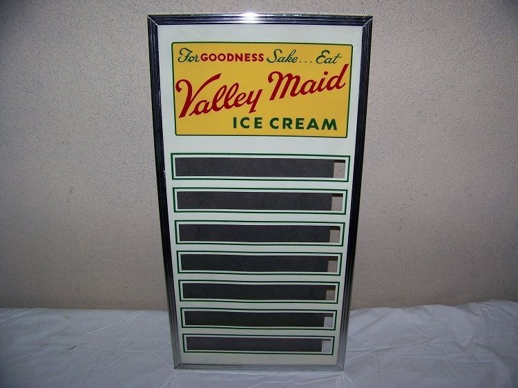 Vintage 1950s Valley Maid Ice Cream Soda Fountain Menu Sign Very Neat