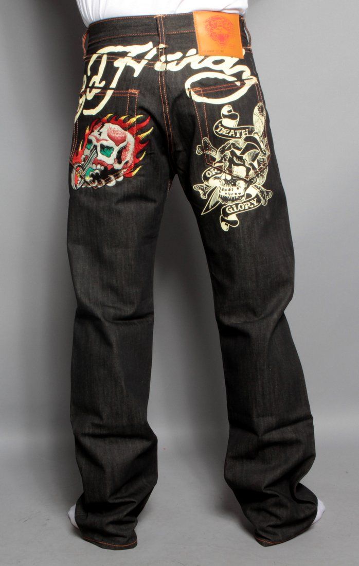 Mens Ed Hardy by Christian Audigier Jeans Death Or Glory Raw Denim 30