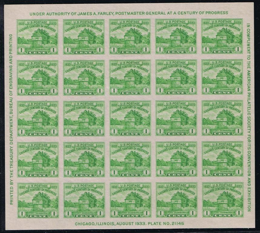 USA Stamp 730 1c 1933 Fort Dearborn Sheet of 25 MH